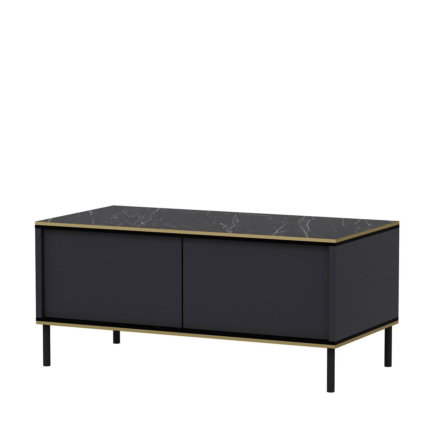 Tavolino Shonna L90cm Effetto marmo antracite e nero con bordo oro