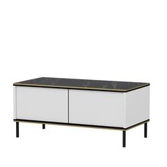 Table basse Shonna L90cm Blanc et Effet marbre Noir avec bordure Or