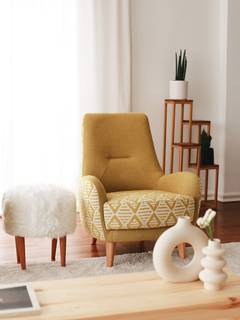 Sessel mit Kröte im skandinavischen Stil Calido Bouclé-Stoff Gelb und Weiß