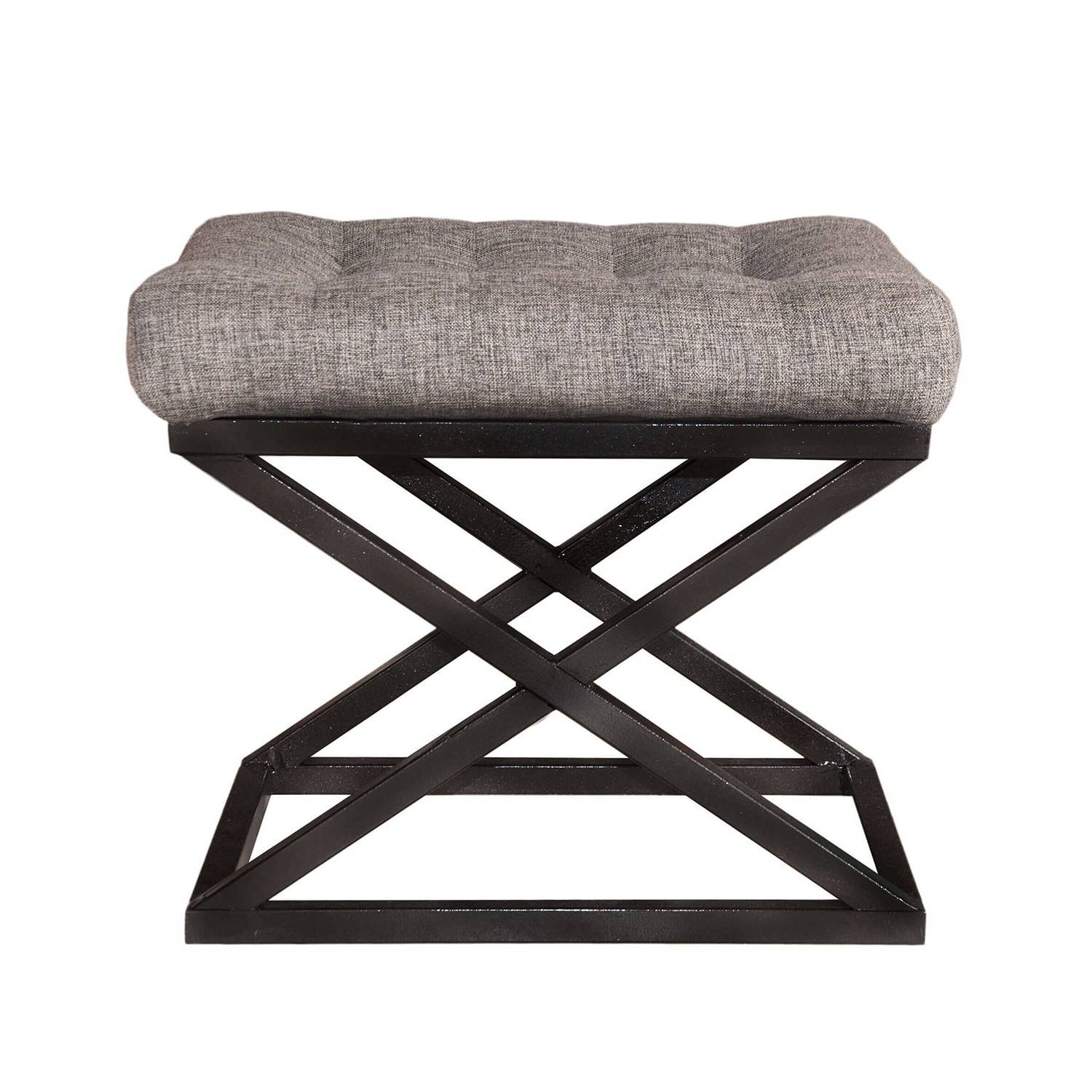 Taburete Ulad de metal negro y terciopelo gris claro, asiento tapizado