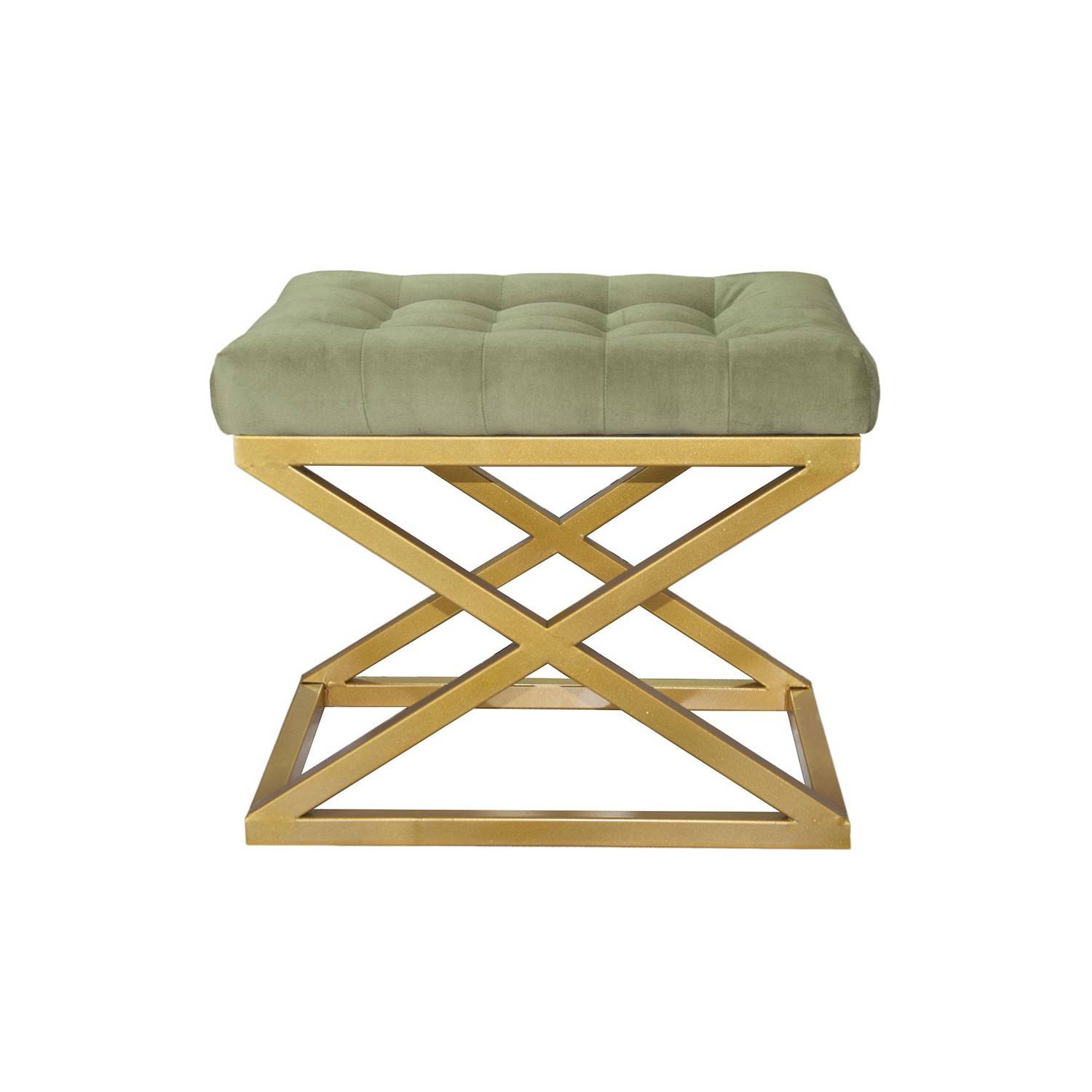 Taburete Ulad, asiento tapizado en metal dorado y terciopelo verde claro