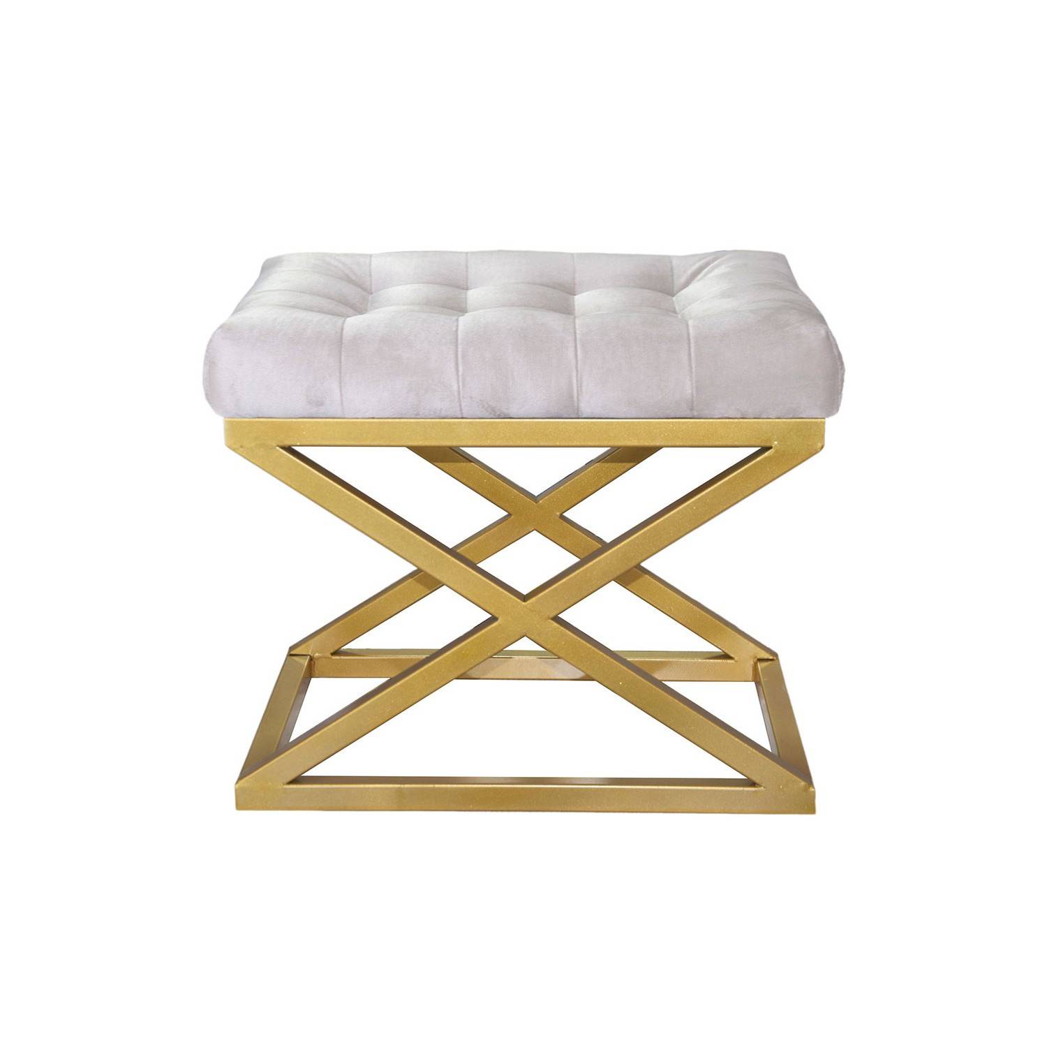 Taburete Ulad de metal dorado y terciopelo blanco, asiento tapizado