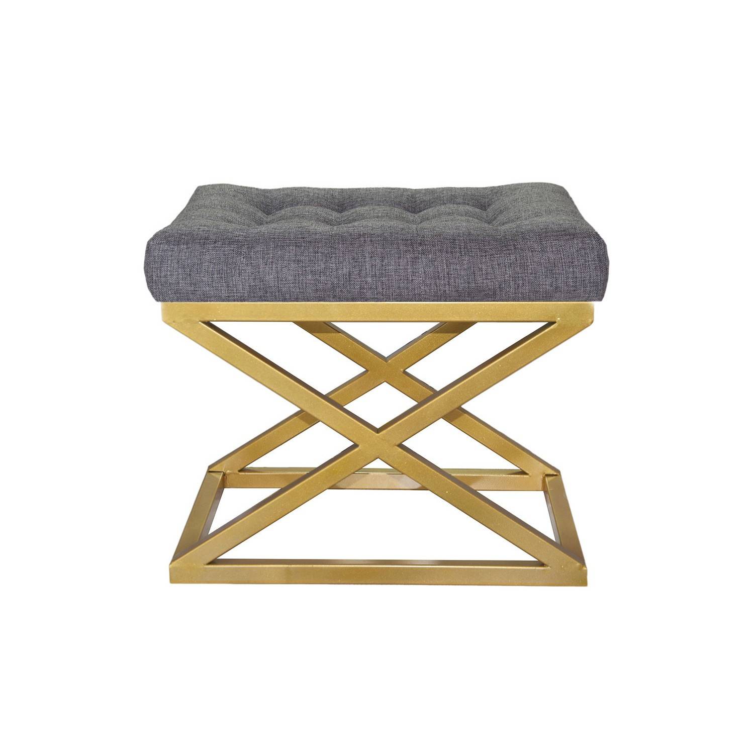 Taburete Ulad, asiento tapizado en metal dorado y terciopelo gris
