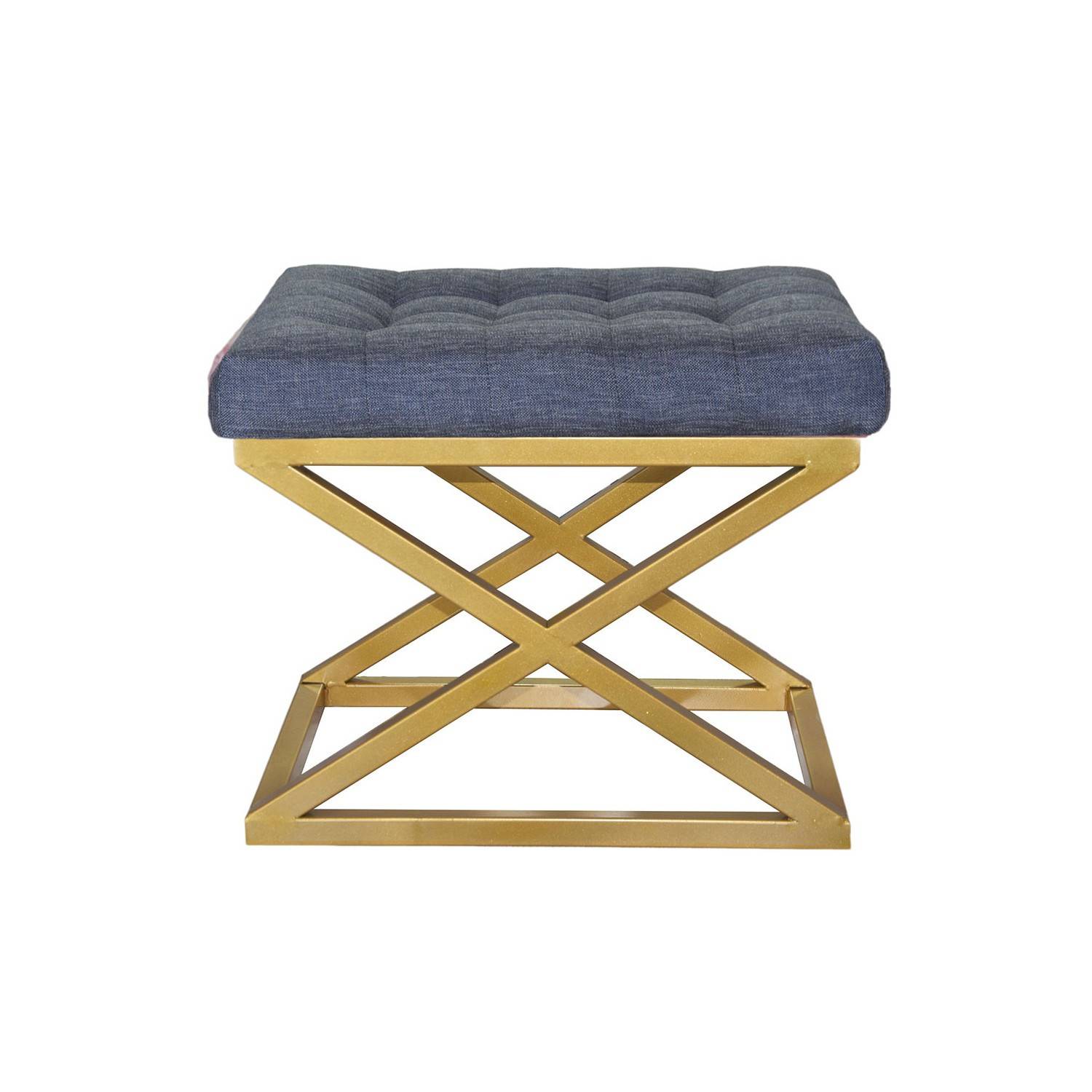 Taburete Ulad, asiento tapizado en metal dorado y terciopelo azul oscuro