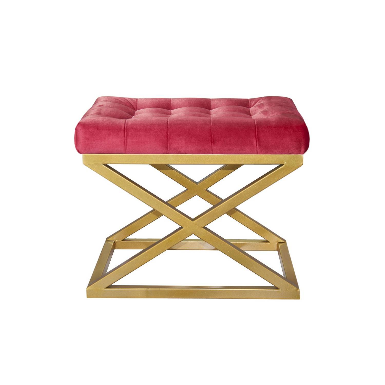 Taburete Ulad, asiento tapizado en metal dorado y terciopelo rojo