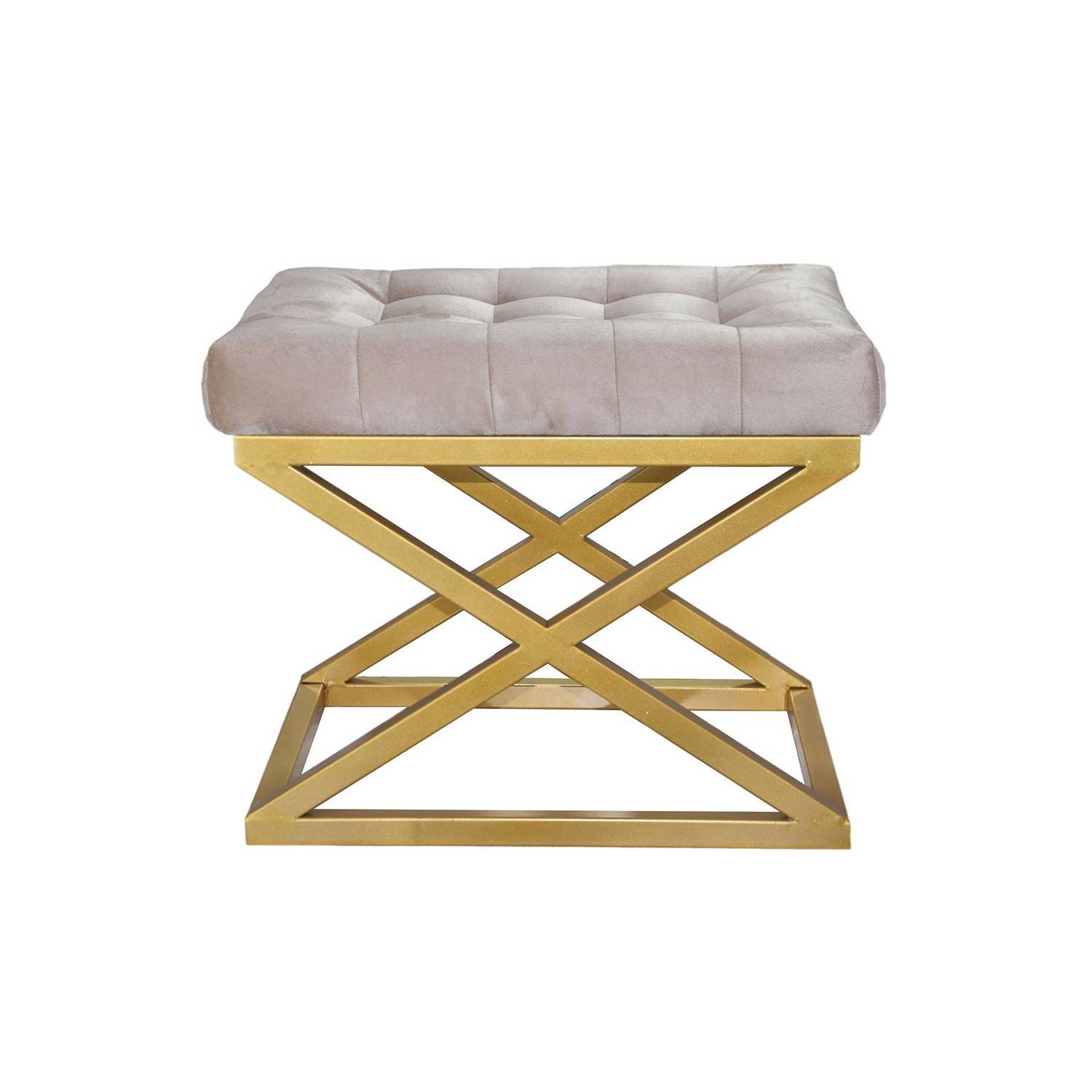 Sgabello Ulad, sedile imbottito in metallo dorato e velluto bianco crema