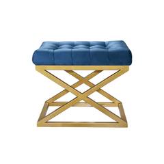 Taburete Ulad, asiento tapizado en metal dorado y terciopelo azul