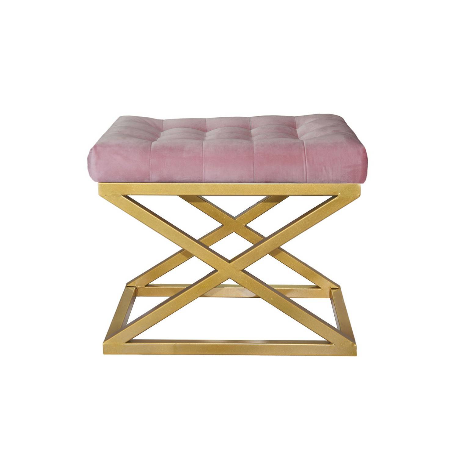 Taburete Ulad, asiento tapizado en metal dorado y terciopelo rosa