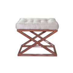 Taburete Ulad, asiento tapizado, metal cobrizo y terciopelo blanco