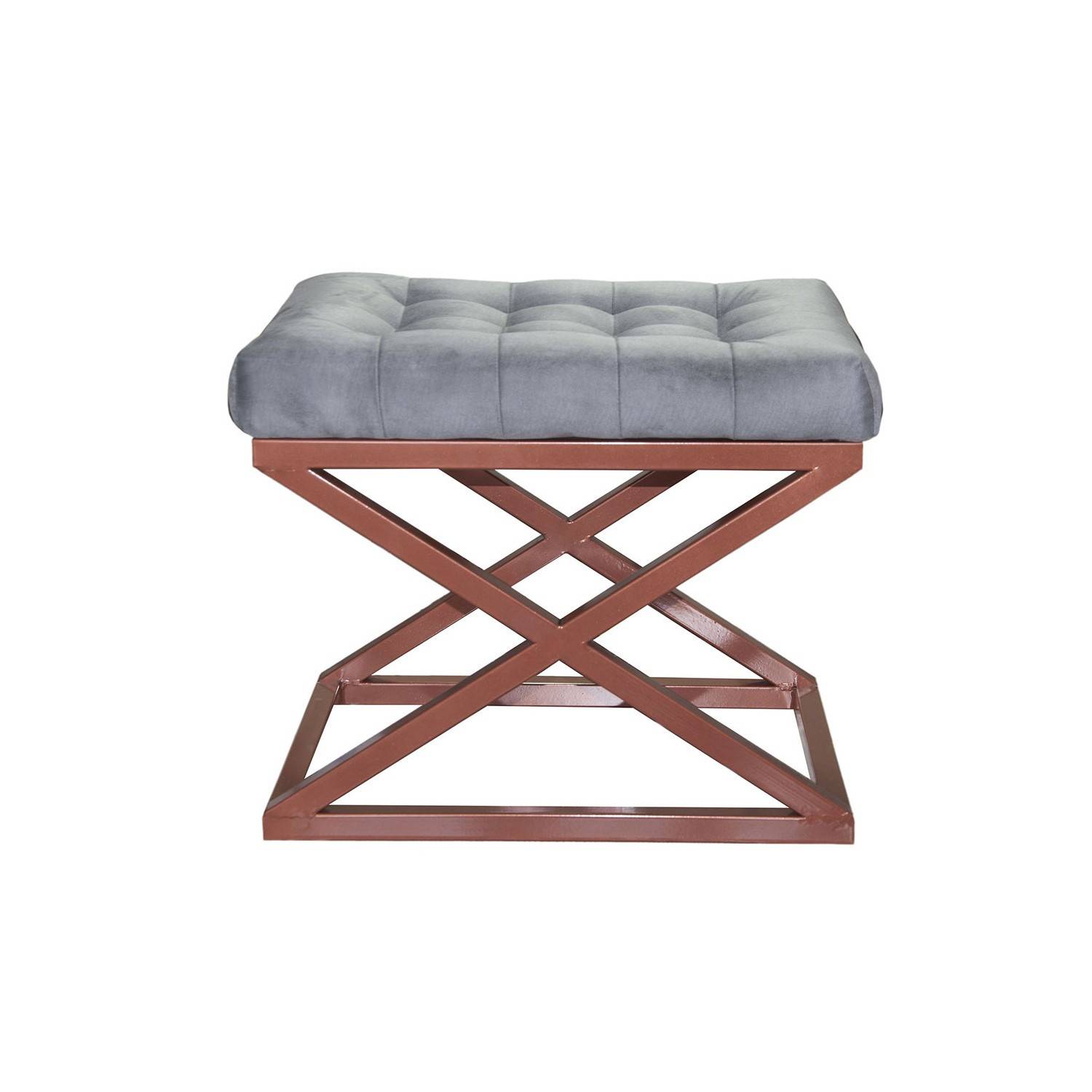 Taburete Ulad, asiento tapizado en metal cobrizo y terciopelo gris