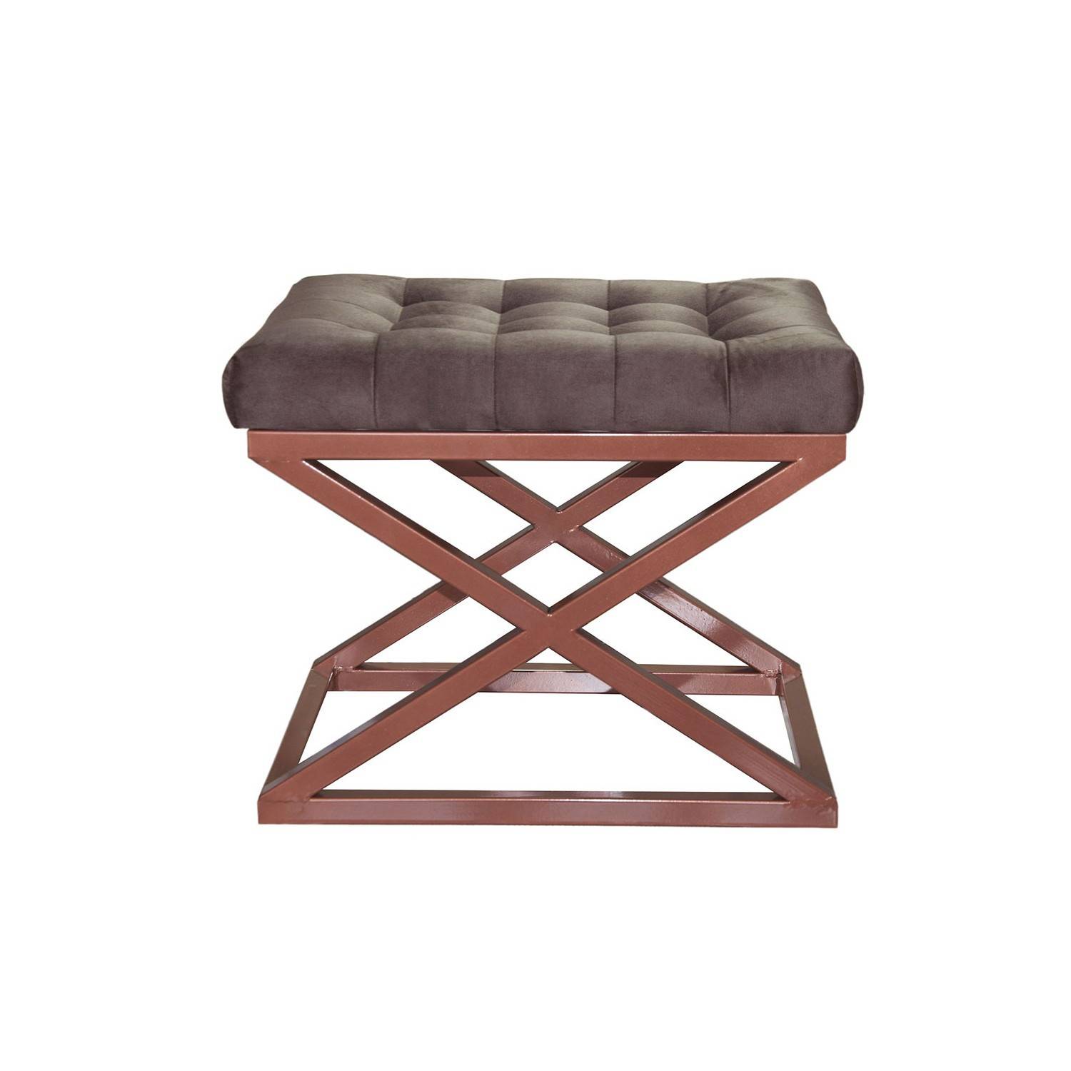 Taburete Ulad, asiento tapizado, metal cobrizo y terciopelo marrón