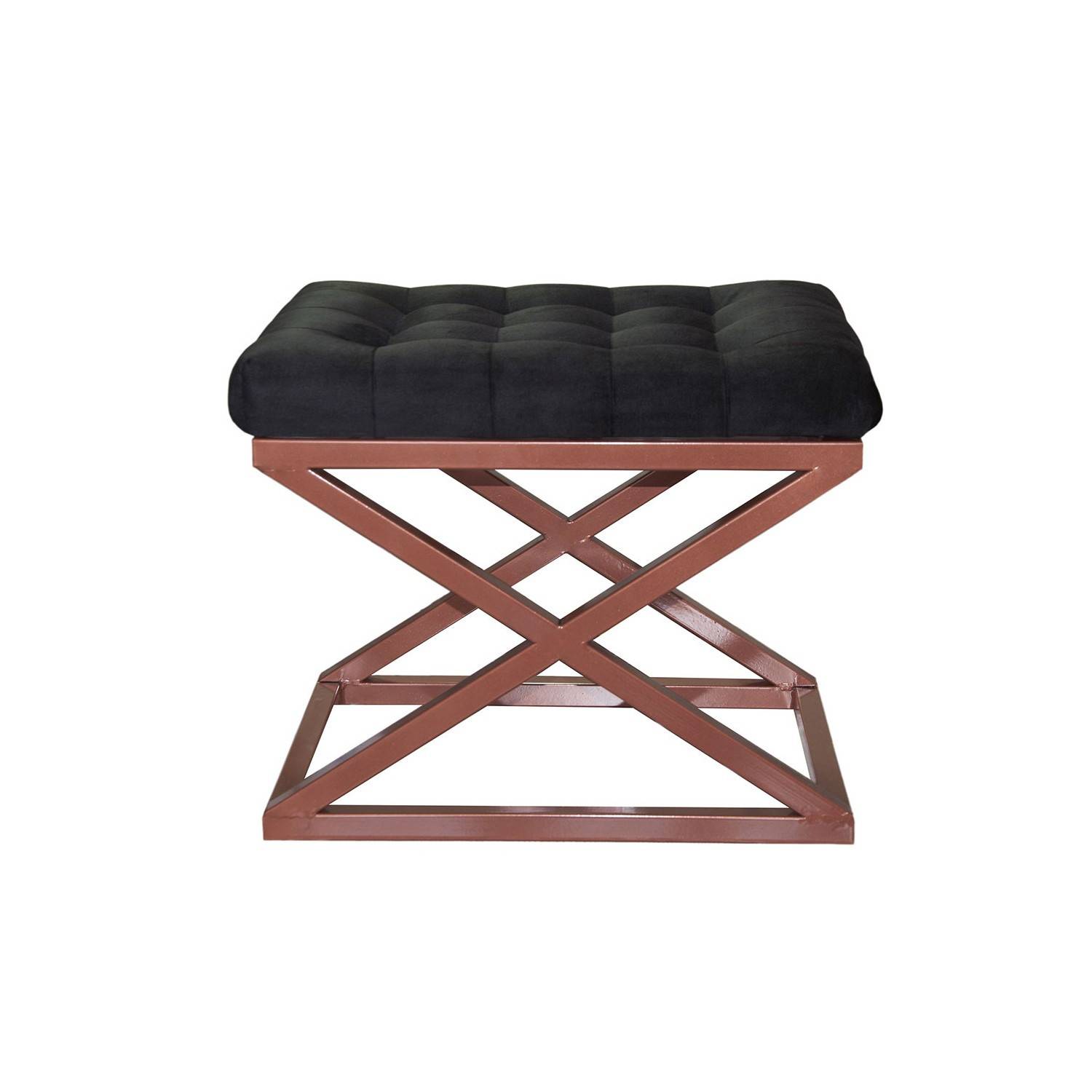 Taburete Ulad, asiento tapizado, metal cobrizo y terciopelo negro