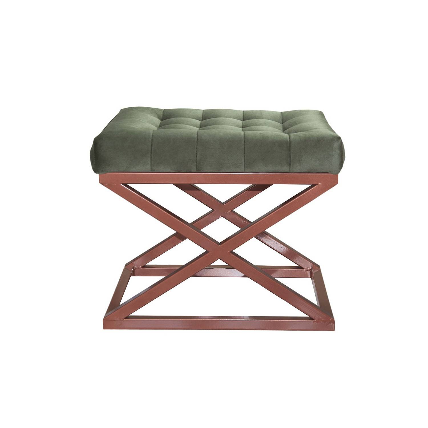 Taburete Ulad, asiento tapizado, metal cobrizo y terciopelo verde