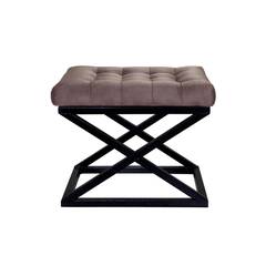 Taburete Ulad de metal negro y terciopelo marrón, asiento tapizado