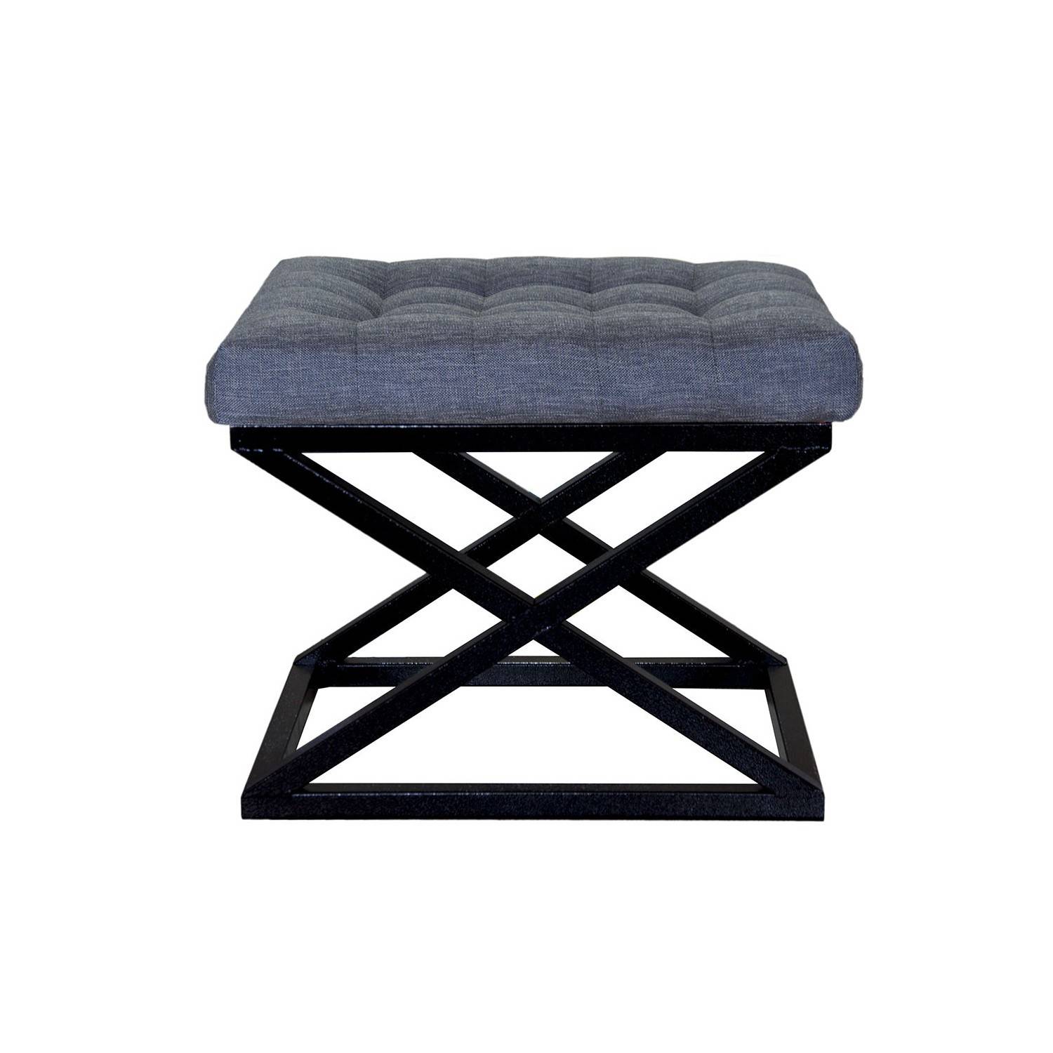 Taburete Ulad, asiento tapizado en metal negro y tela gris azulada