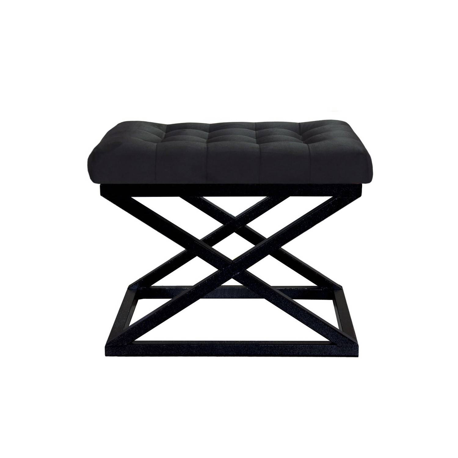 Taburete Ulad de metal y terciopelo negro, asiento tapizado