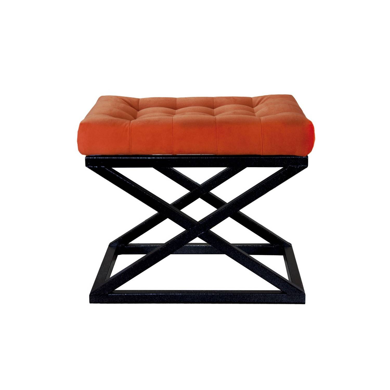 Taburete Ulad de metal negro y terciopelo naranja, asiento tapizado