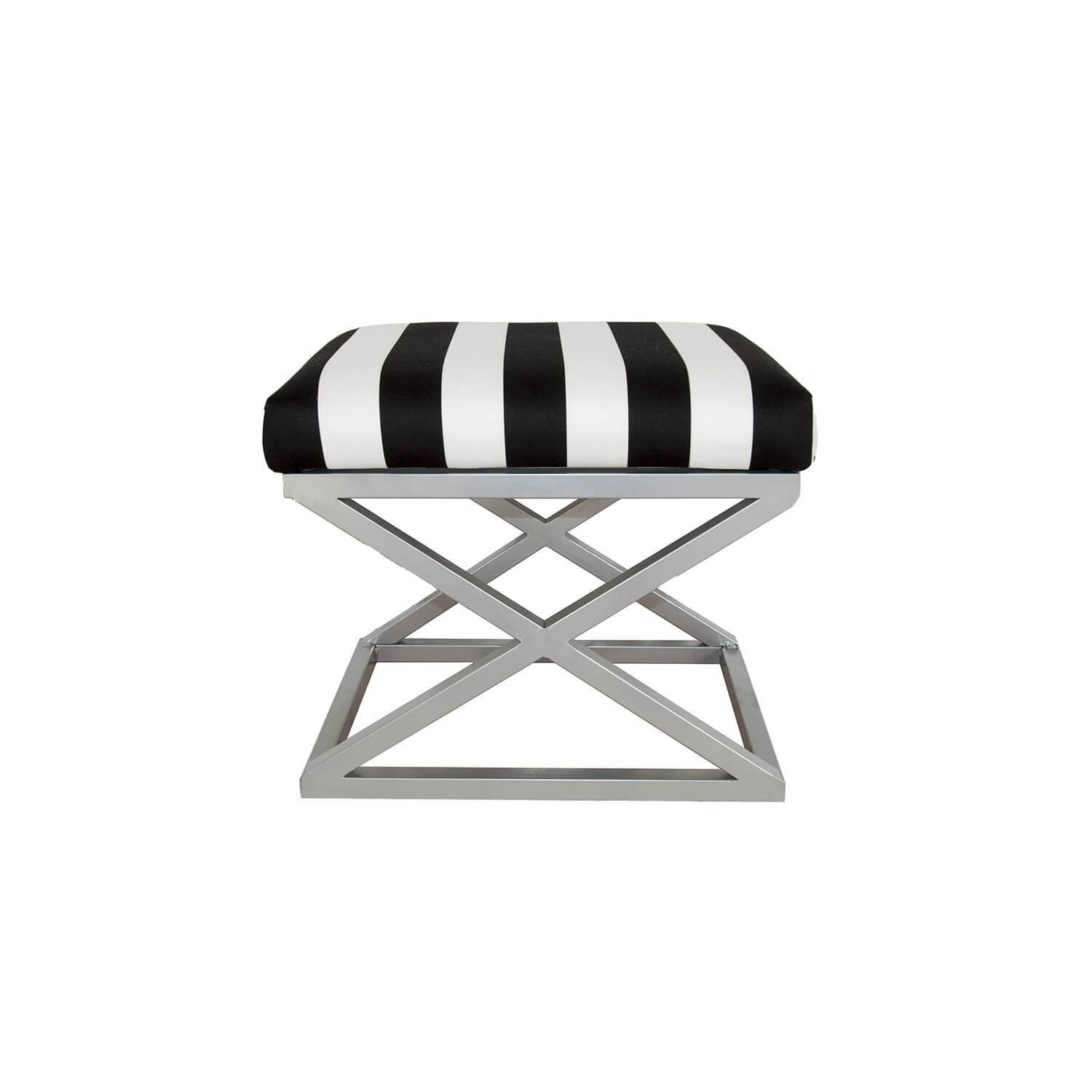 Amida kruk in industriële stijl Zilverkleurig metaal en fluweel Zwart-wit streeppatroon