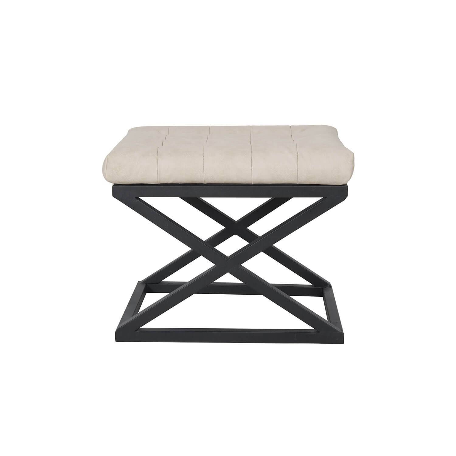 Taburete Ulad de metal negro y terciopelo blanco crema, asiento tapizado