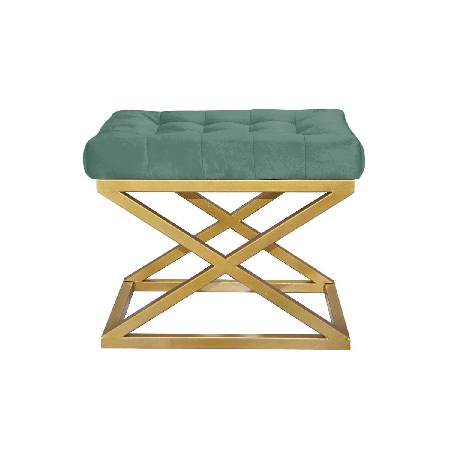 Taburete Ulad, asiento tapizado en metal dorado y terciopelo verde