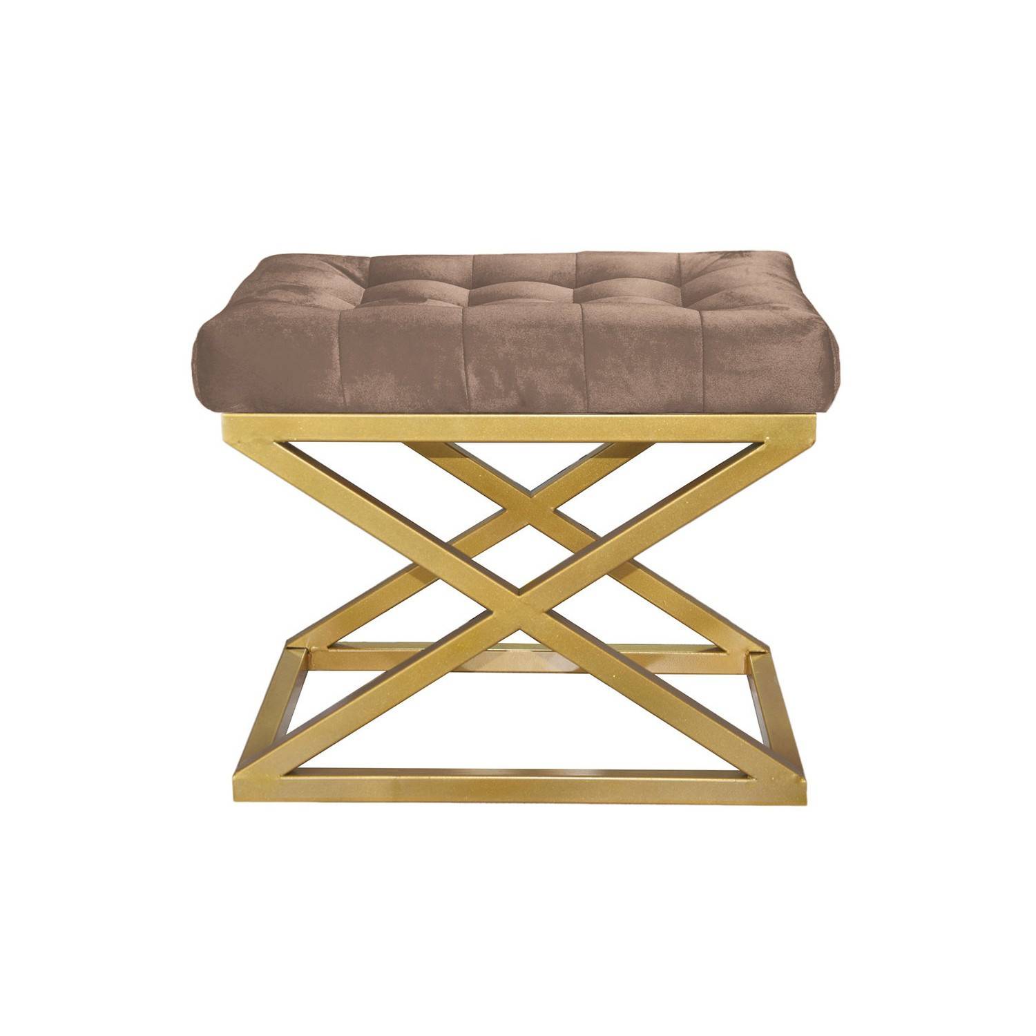Taburete Ulad, asiento tapizado en metal dorado y terciopelo marrón