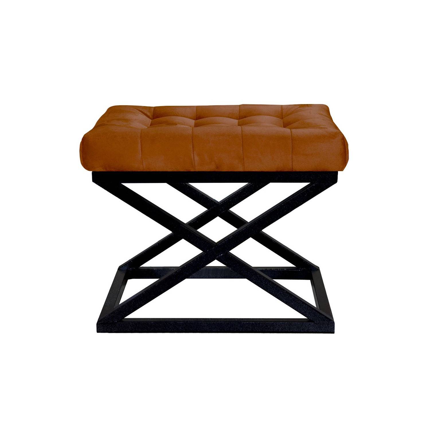 Taburete Ulad de metal negro y terciopelo terracota, asiento tapizado