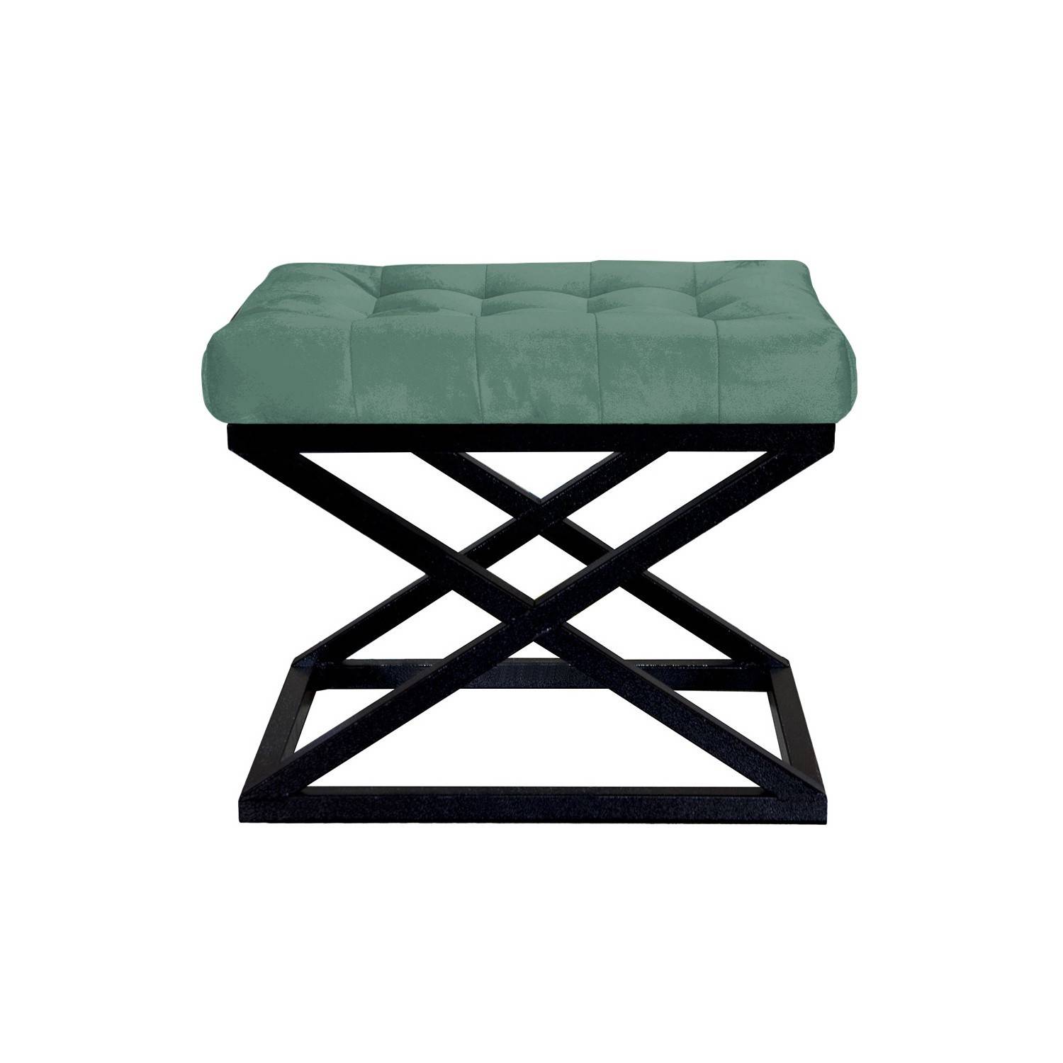 Taburete Ulad de metal negro y terciopelo verde, asiento tapizado