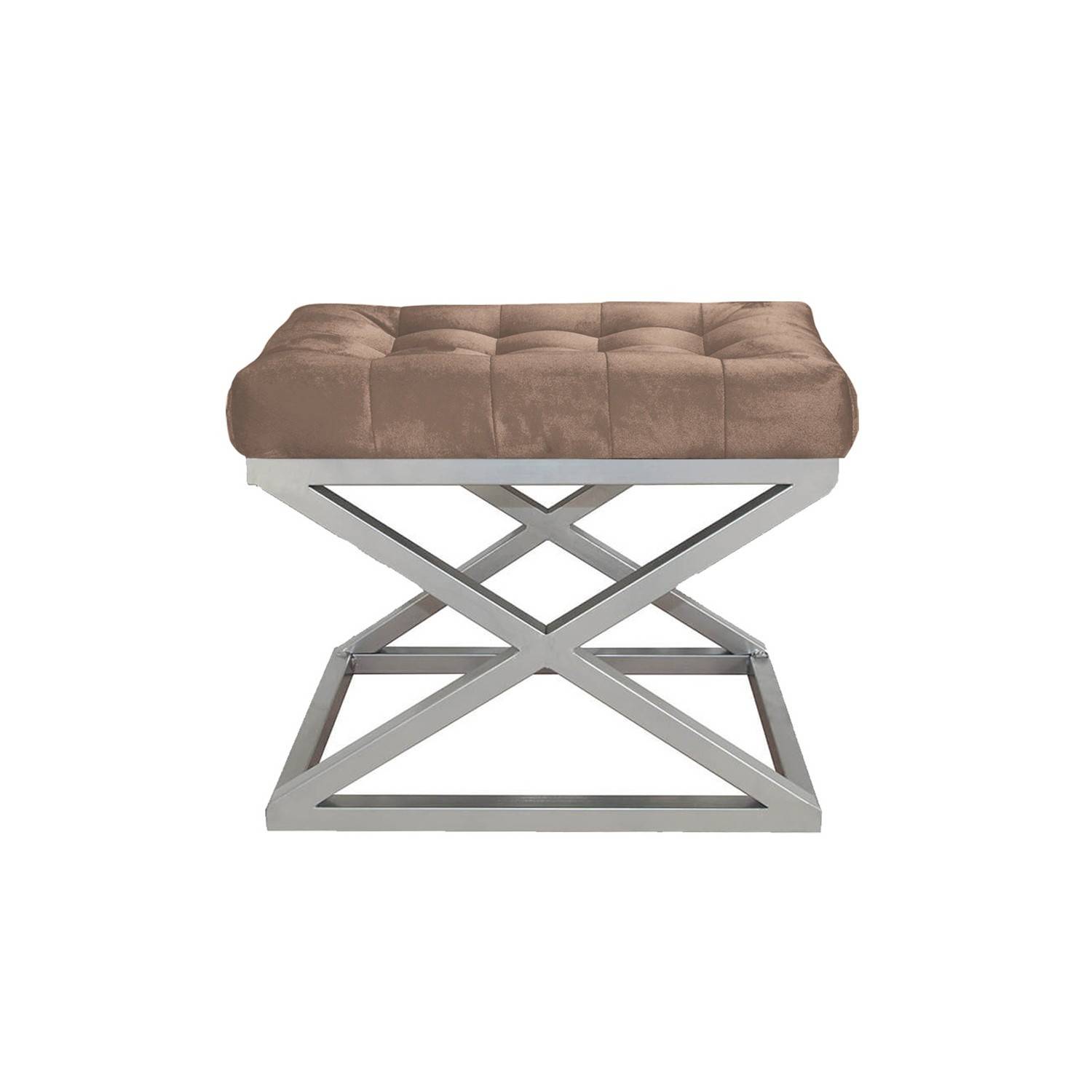 Taburete Ulad de metal plateado y terciopelo marrón con asiento tapizado