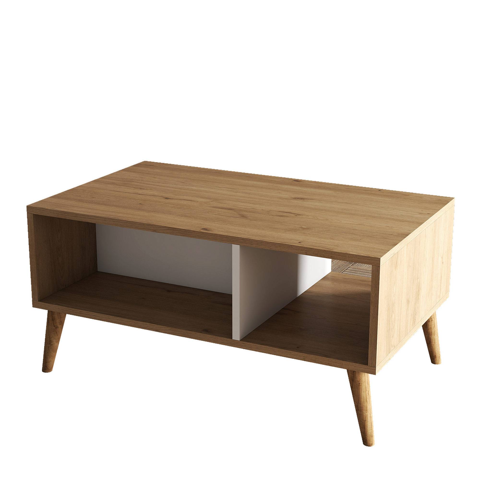 Tavolino Elena con contenitore L90cm Rovere chiaro e legno bianco