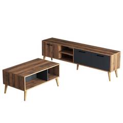 Akson TV-meubel met salontafel Donker hout en antraciet
