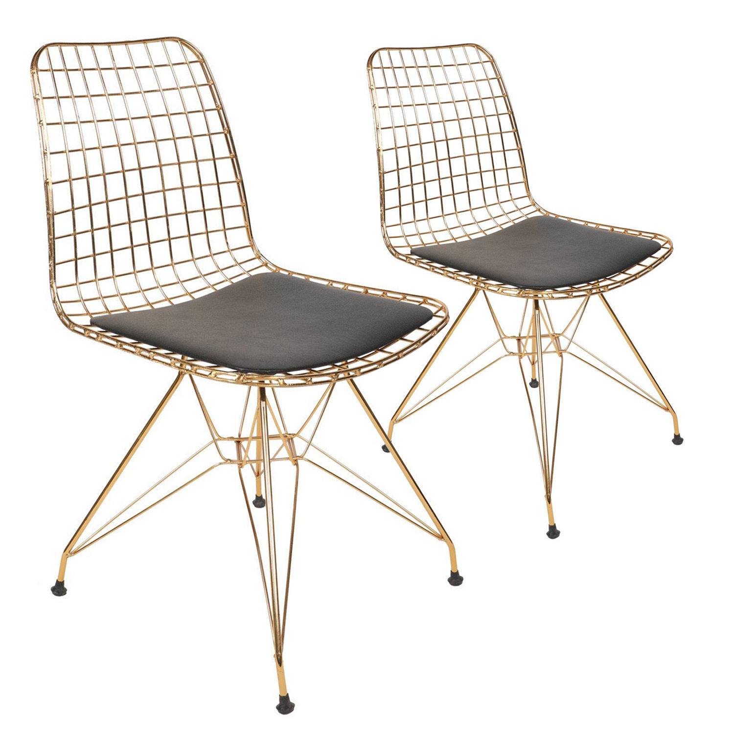 Lot de 2 chaises modernes Arkitek Métal Or et Cuir Noir