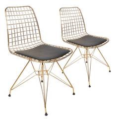 Set van 2 Arkitek moderne stoelen Goud Metaal en Zwart Leder