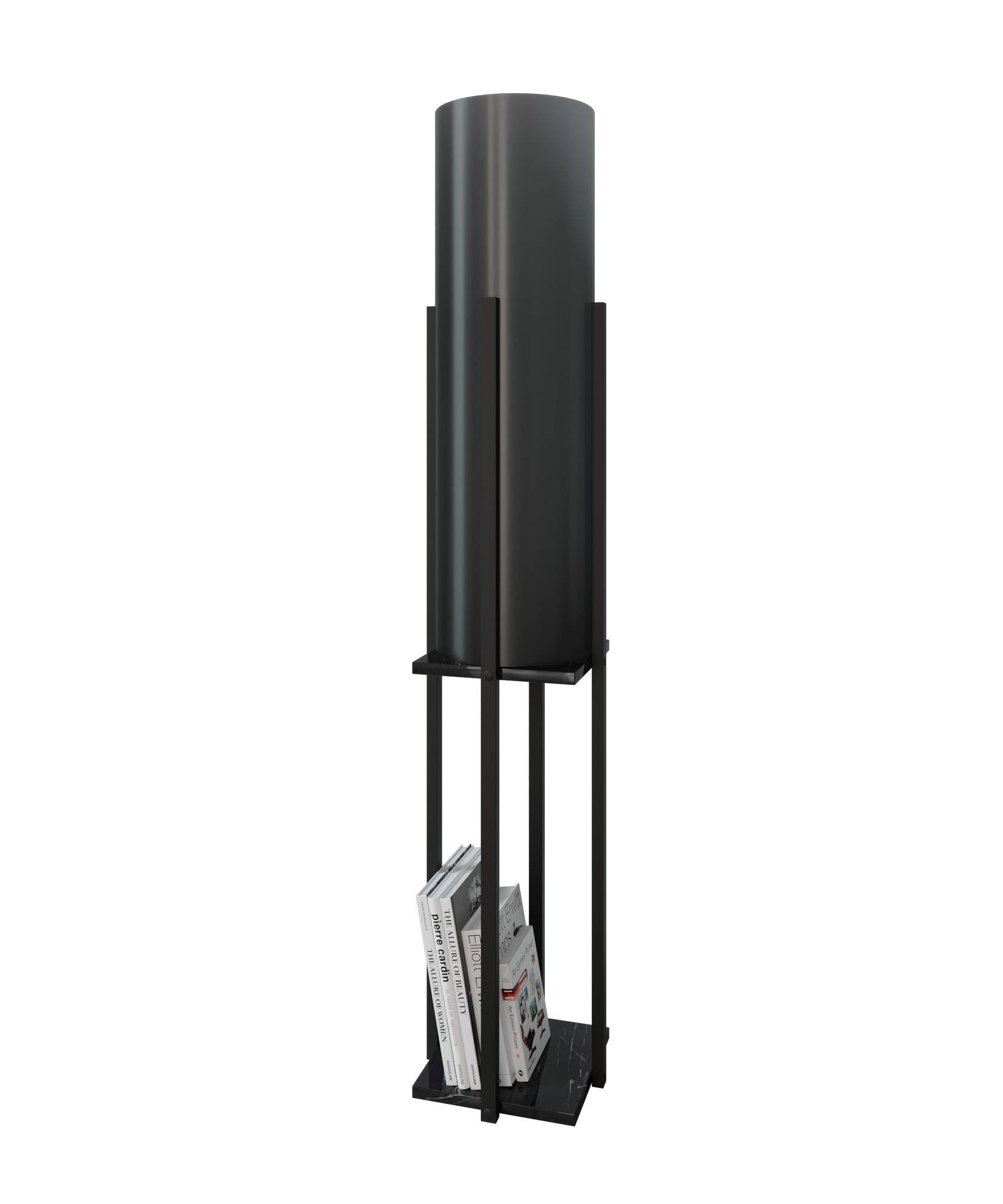 Ulkody Vloerlamp H160cm Zwart Hout met Marmer Effect en Zwarte Stof
