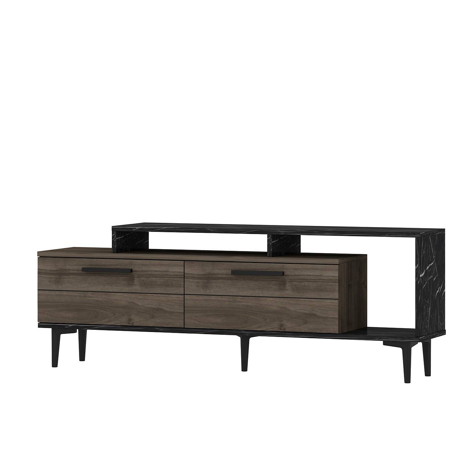 Zava TV-meubel L150cm Donker hout en zwart marmereffect