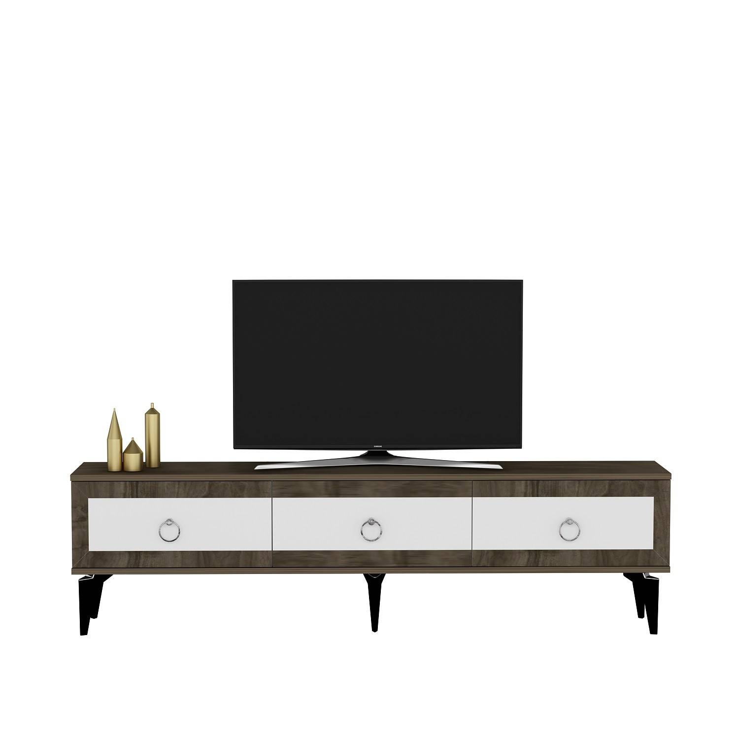 Hedendaagse stijl TV-meubel Karinix L180cm Donker hout en wit