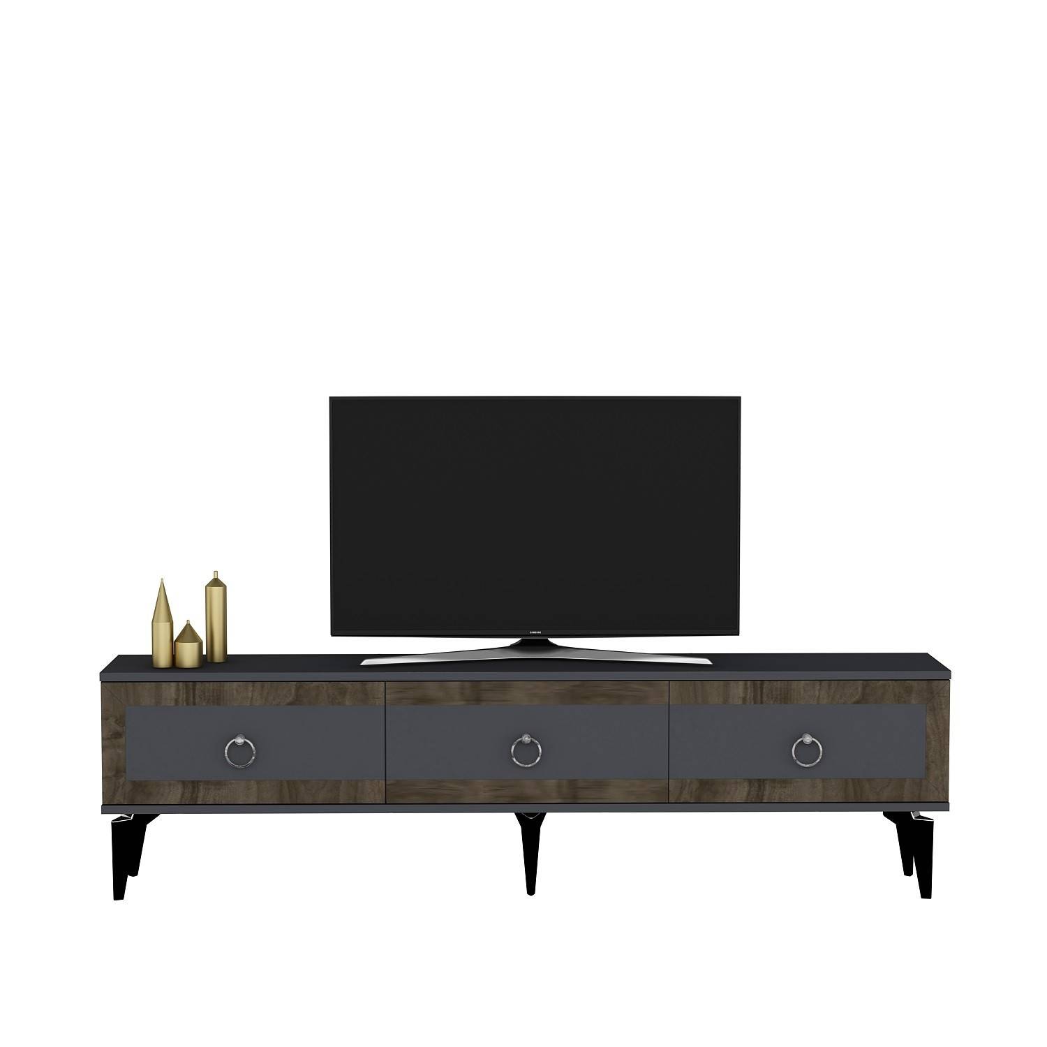 Porta TV in stile contemporaneo Karinix L180cm Antracite e legno scuro