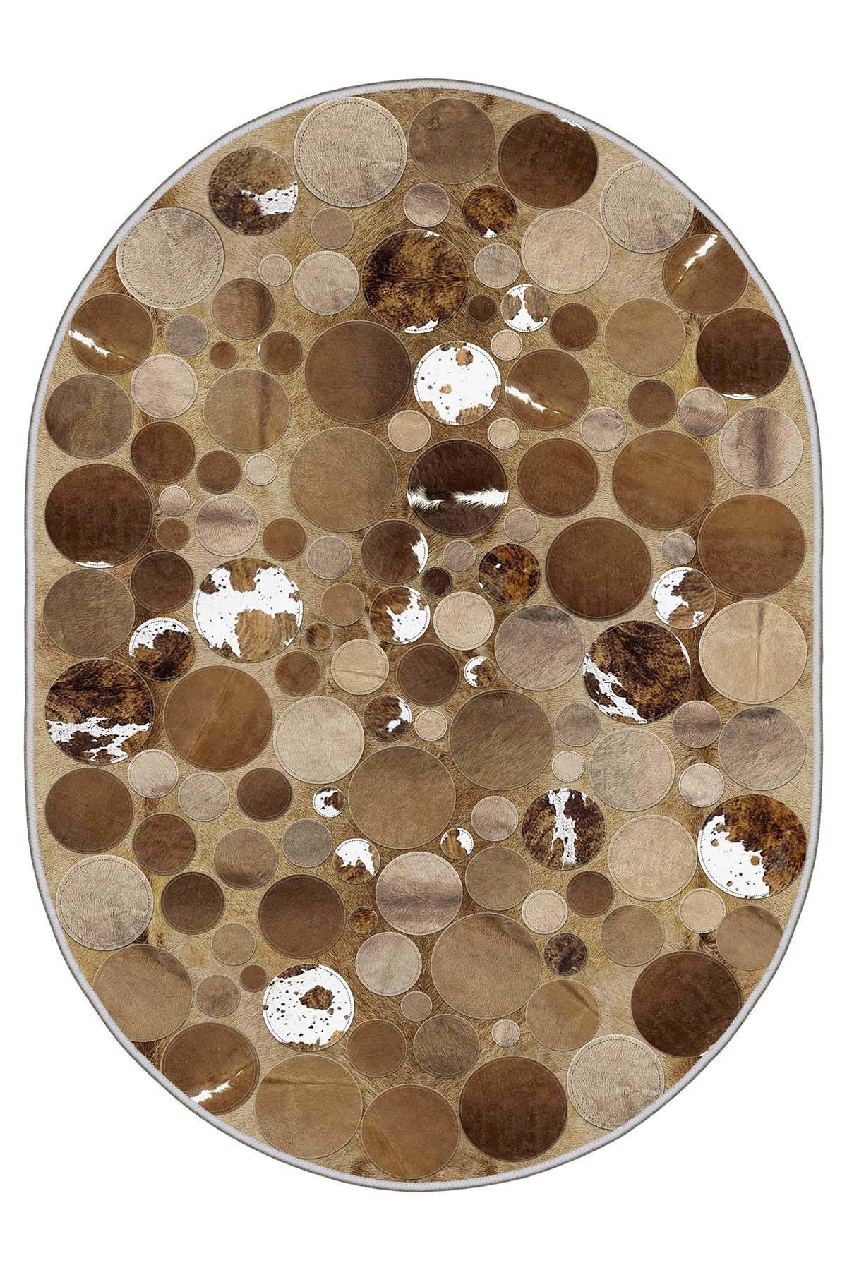 Sodalo ovaal tapijt 60x100cm Cirkels patroon Dierenhuid effect Bruin