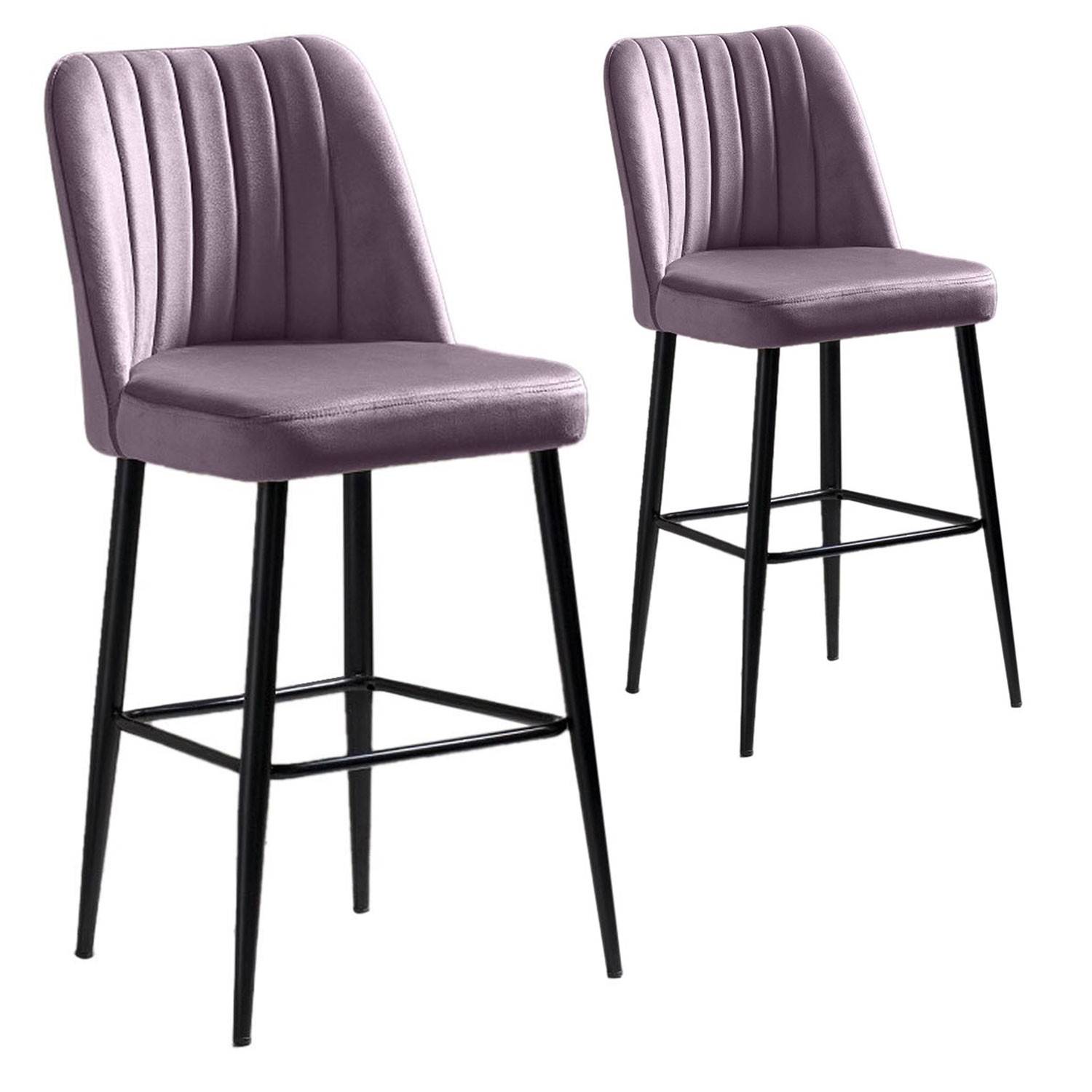 Set di 2 sedie da bar Sero in velluto lilla e metallo nero