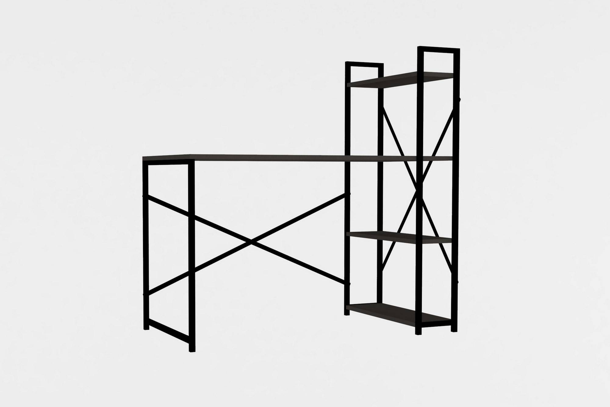 Danso bureau in industriële stijl met ingebouwde plank L120cm Zwart metaal en antraciet hout