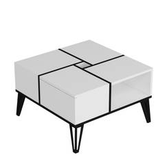 Vierkante salontafel met opbergruimte Equinox Wit hout en zwart metaal