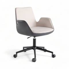 Perrot in hoogte verstelbare bureaustoel Creme stof, Antraciet imitatie-effect en Zwart metaal