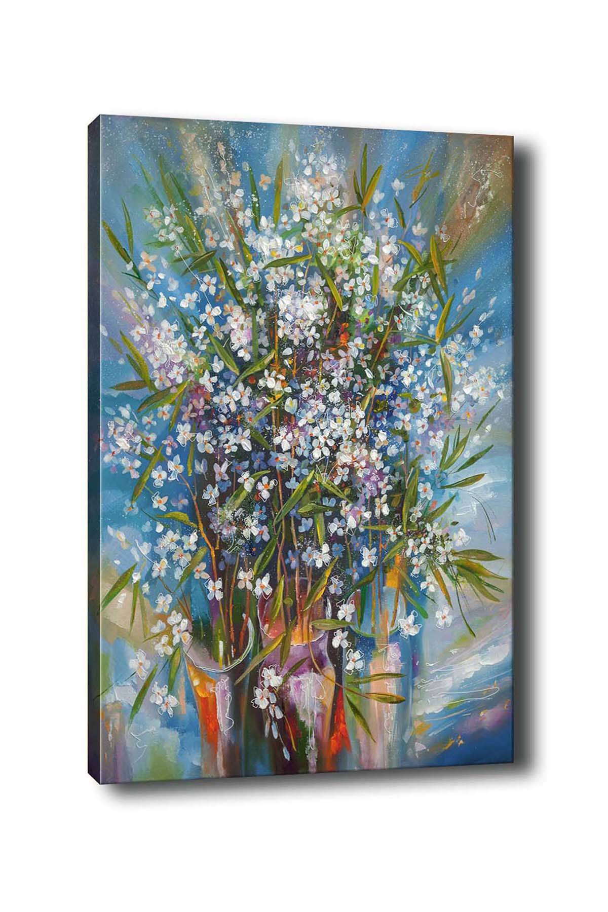 Tableau décoratif Pola L50xH70cm Motif abstrait, Bocal à fleurs Bleu et Blanc