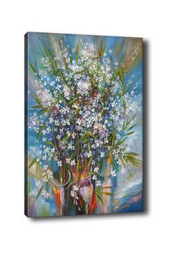 Tableau décoratif Pola L50xH70cm Motif abstrait, Bocal à fleurs Bleu et Blanc