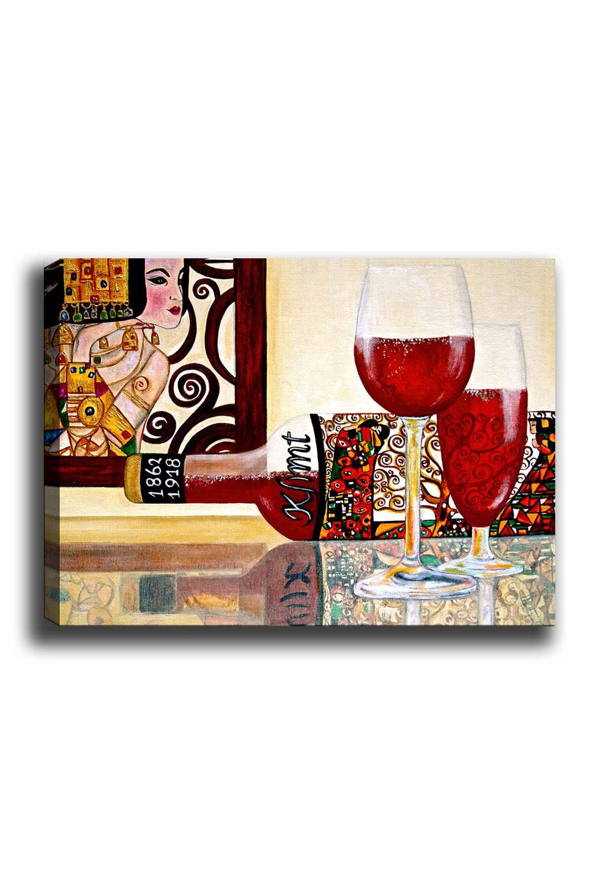 Decoratief schilderij pola L50xH70cm Abstract motief, fles en wijnglas Rood en Beige