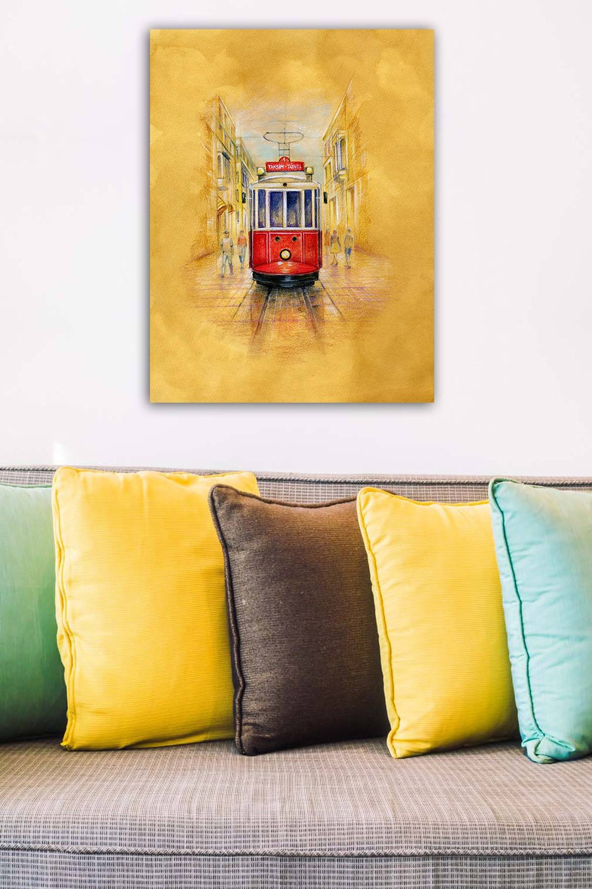 Quadro decorativo Joy L50xH70cm Motivo legno Tram della città vecchia Rosso e Giallo