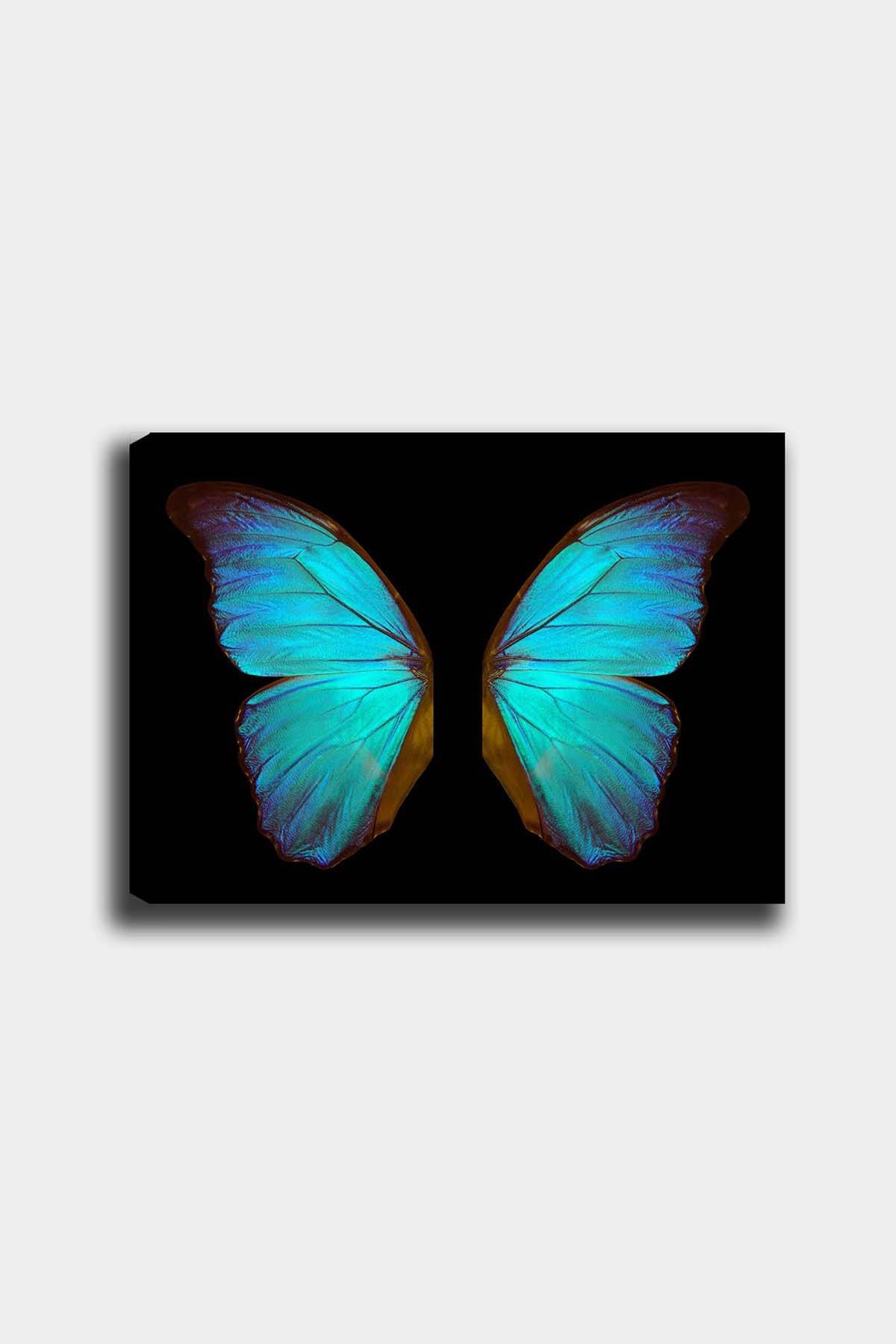 Tableau décoratif Joy L70xH50cm Bois Ailes de papillon Bleu