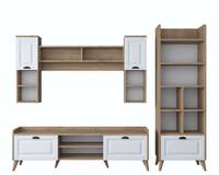 Set di mobili da soggiorno a 3 pezzi Jori in legno chiaro e bianco