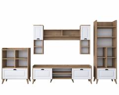 Set di mobili da soggiorno Jori in legno chiaro e bianco