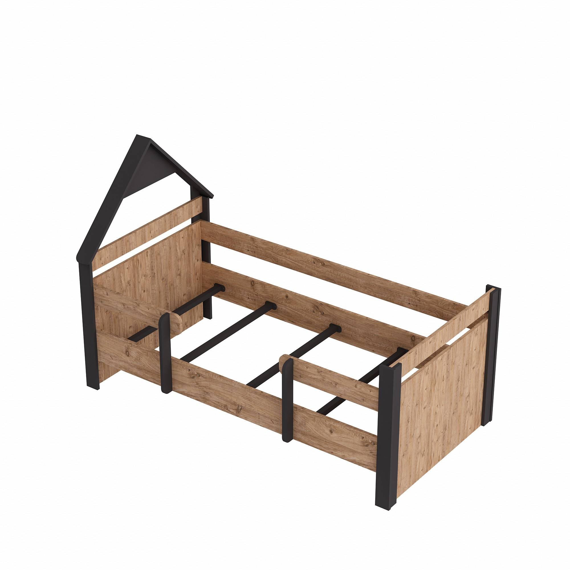 Donall eenpersoonsbed voor kinderen Natuurlijk hout en antraciet