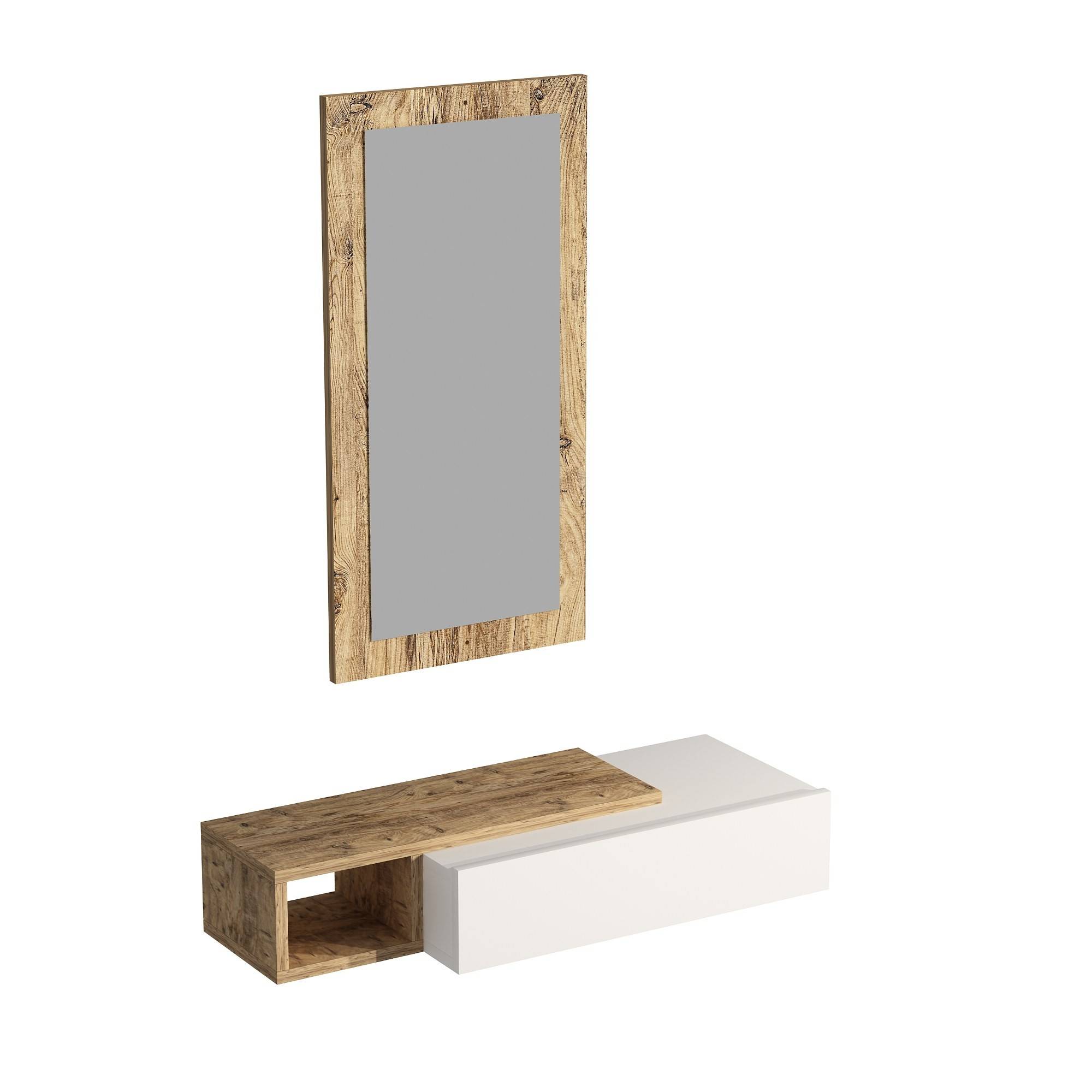 Bazid hangplank met spiegel Licht hout en antraciet